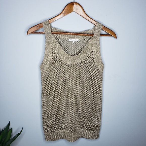 Minnie Rose Tops - Minnie Rose Open Knit Metallic Sweater Tank
